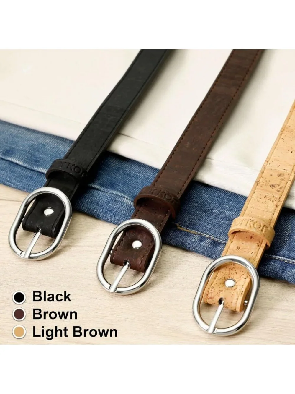 Vegan Leather Cork Belt for Women - Eco-Friendly Thin Dress Belt, 0.98